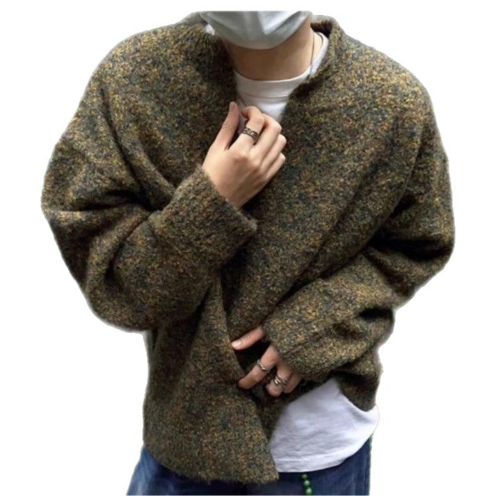 Men's Mélange Chunky Knit Sweater with V-Slit and Loose Oversized Fit Mune Fashion