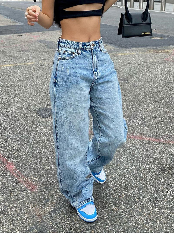 Women’s wide High-Waist Baggy Jeans with a deep crotch, five-pocket design and extra-long legs Mune Fashion