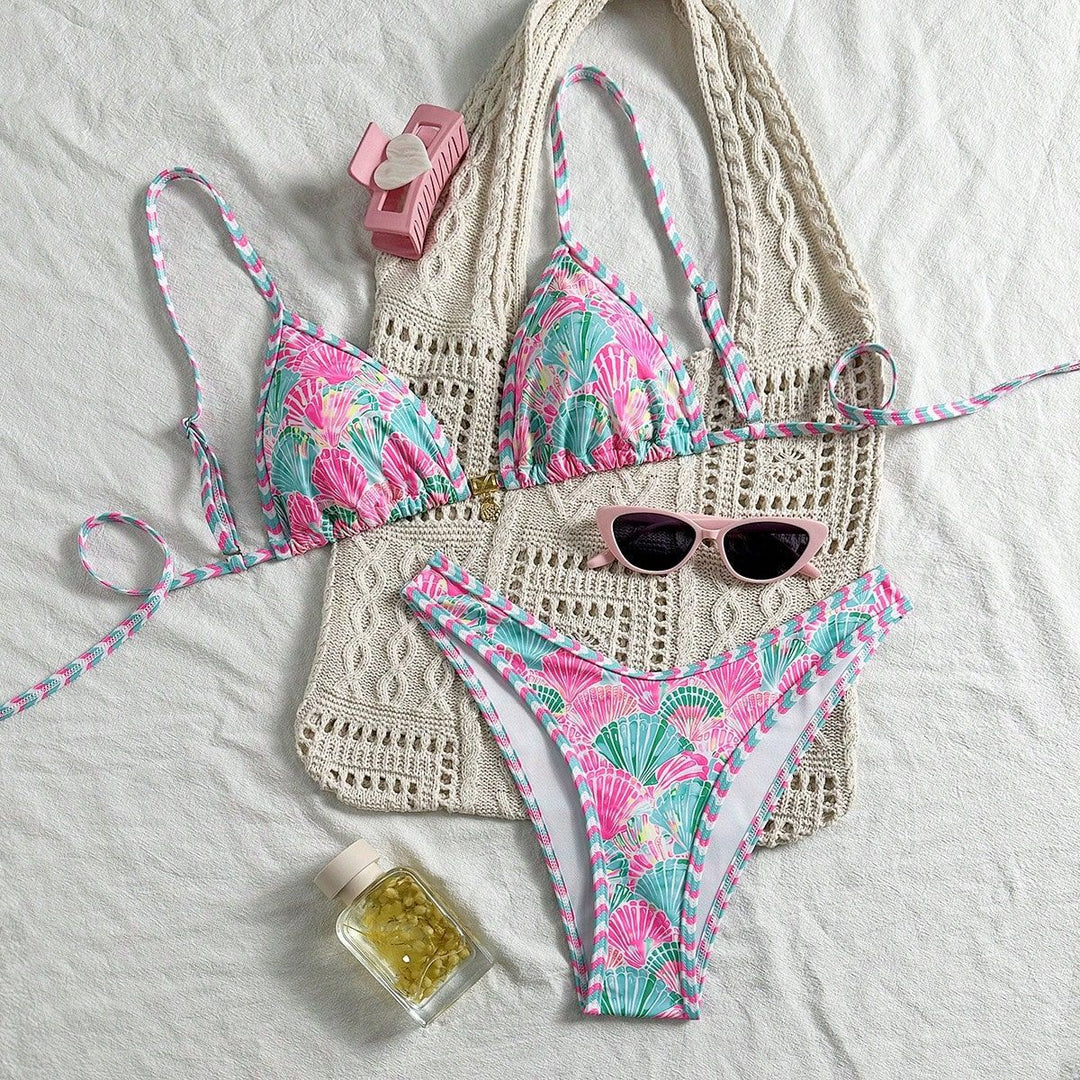 Women's Triangle Bikini Set with trendy shell pattern Mune Fashion