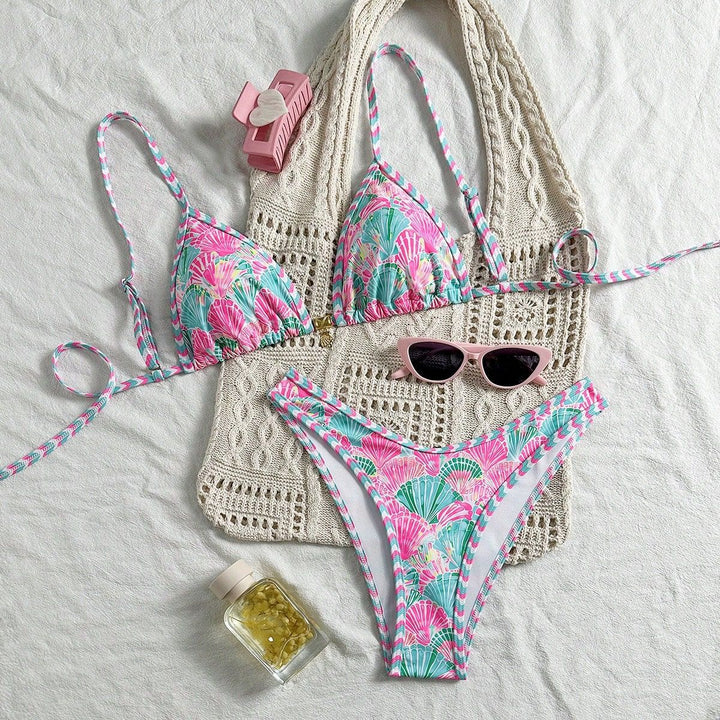 Women's Triangle Bikini Set with trendy shell pattern Mune Fashion