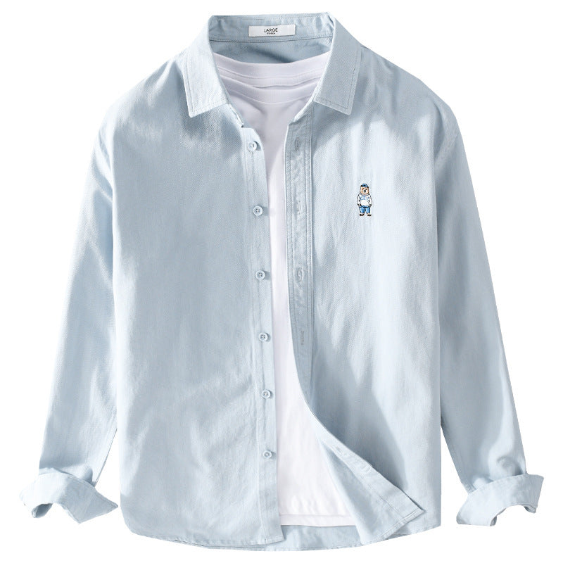 Men's Lightweight Shirt-Over Shirt made of Cotton Twill with Small Figure Embroidery and Boxy Cut Mune Fashion