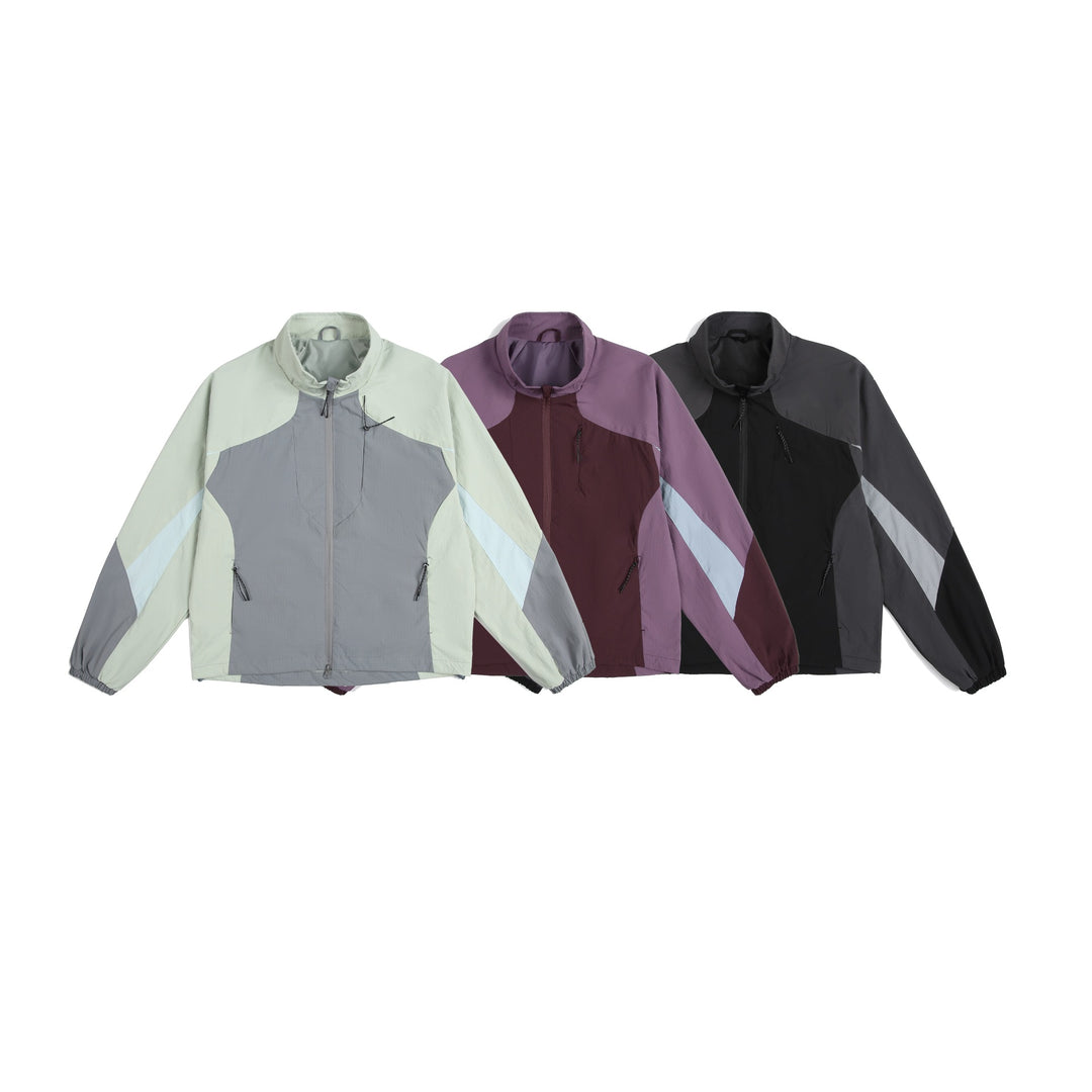 Unisex Lightweight Windbreaker with High Collar, Color Mix Panels and Adjustable Hem Mune Fashion
