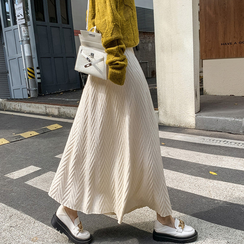 Women Elegant Knit Skirt with Textured Cable Pattern Mune Fashion