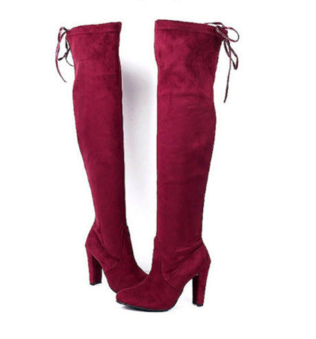 Women over-knee boots made of suede leather with elastic shaft and mid-high block heel Mune Fashion