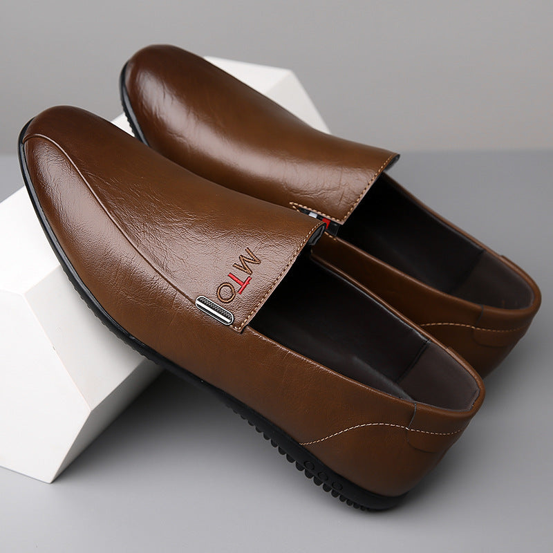 Men's Elegant Leather-Look Loafers with Flexible Nubby Rubber Sole Mune Fashion