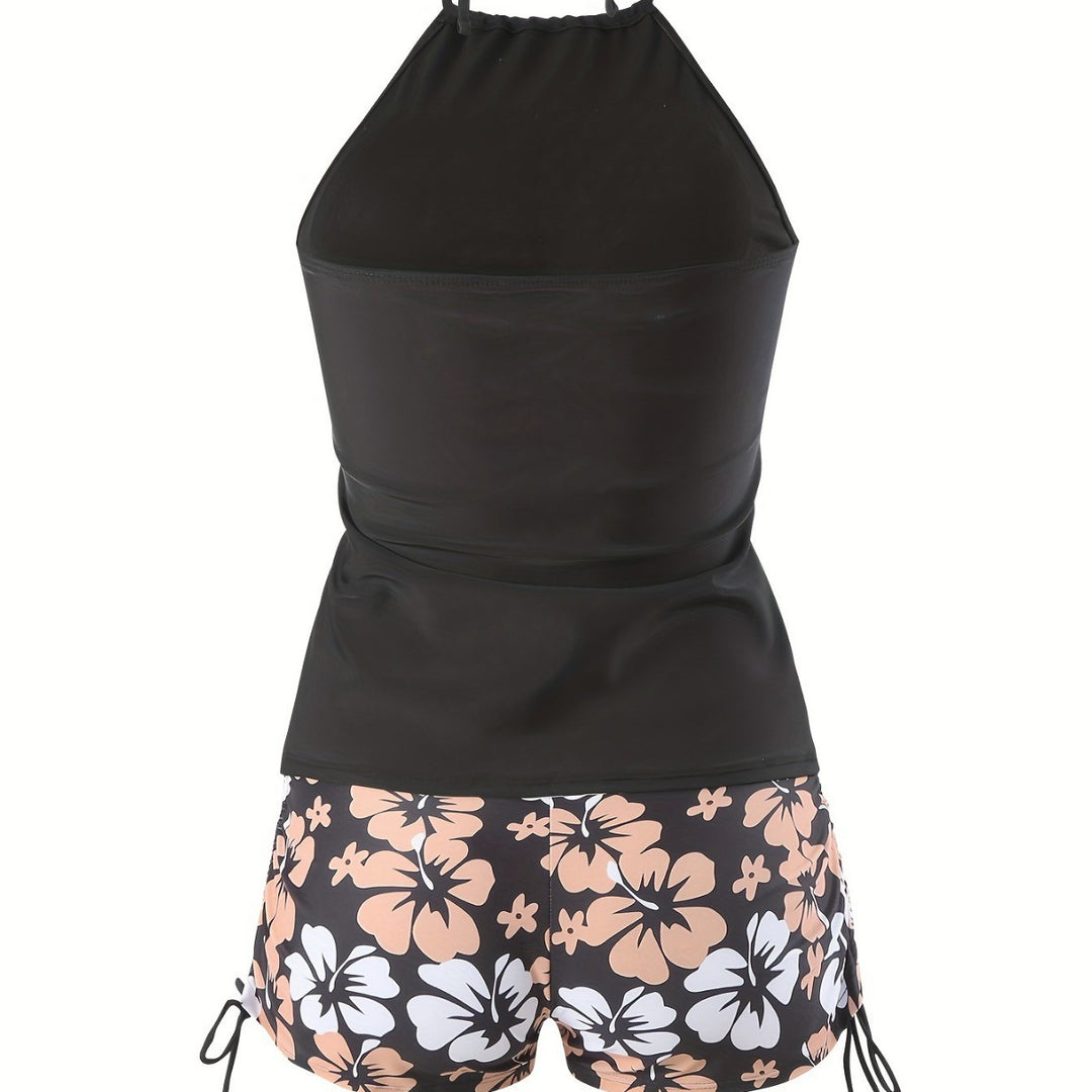 Women's Tankini Set with Casual Top and High-Waisted Shorts Mune Fashion