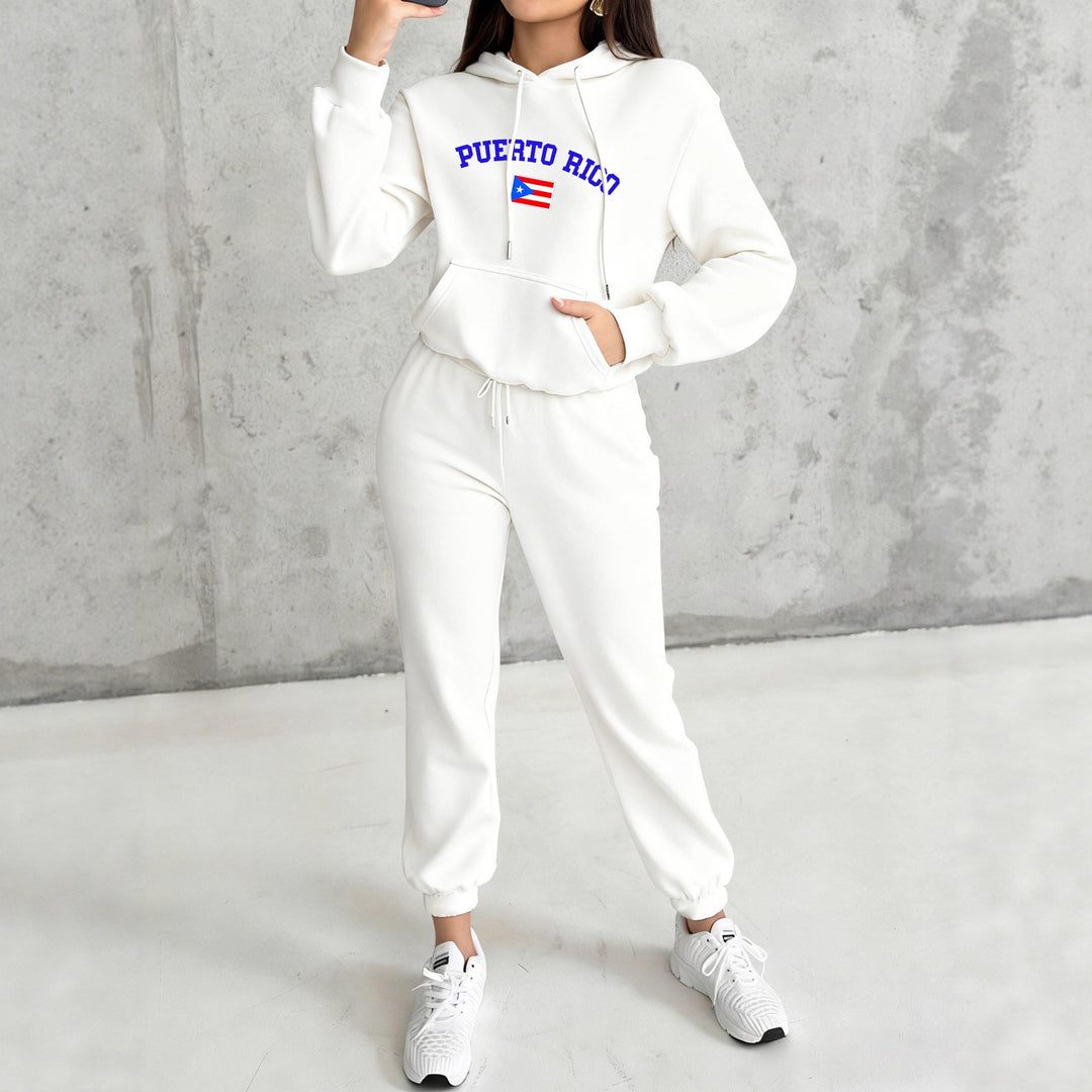 Women's cozy hoodie jogging suit set with hood, kangaroo pocket, soft brushed interior lining and Mexico print Mune Fashion