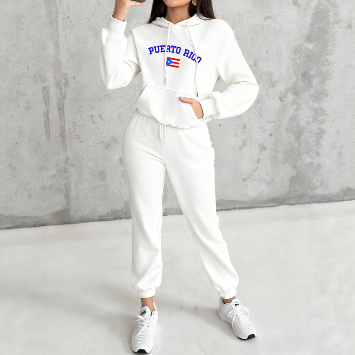 Women's cozy hoodie jogging suit set with hood, kangaroo pocket, soft brushed interior lining and Mexico print Mune Fashion