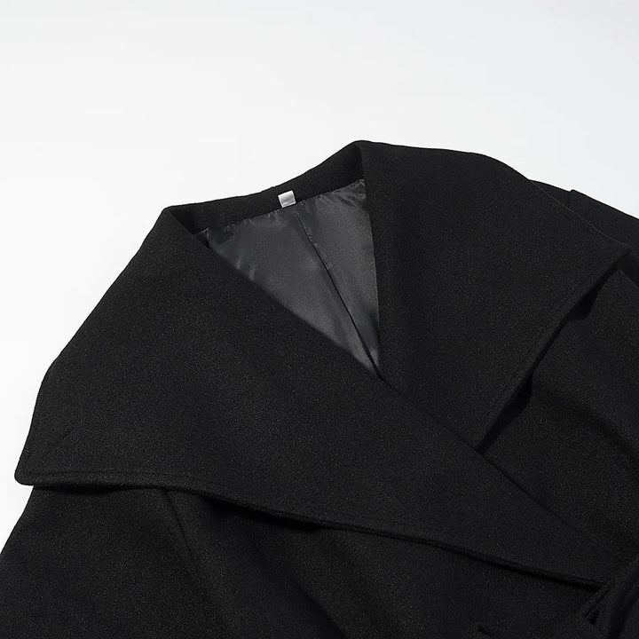 Women's cropped wool blend coat with dropped shoulder, large shawl collar and tie belt Mune Fashion