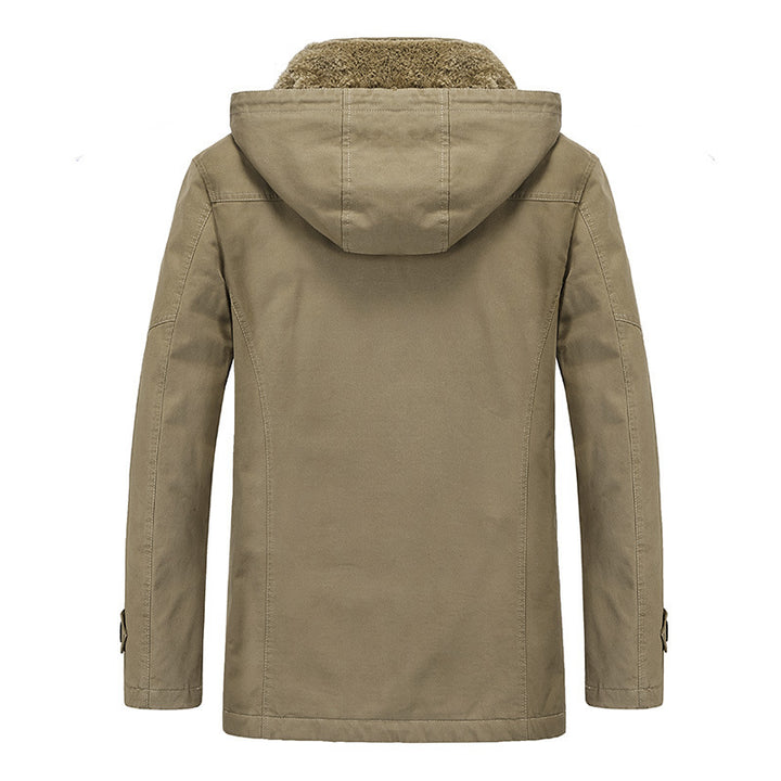 Men's Windproof Canvas Parka with Teddy Fleece Lining, Hood, and Multi-Function Pockets Mune Fashion