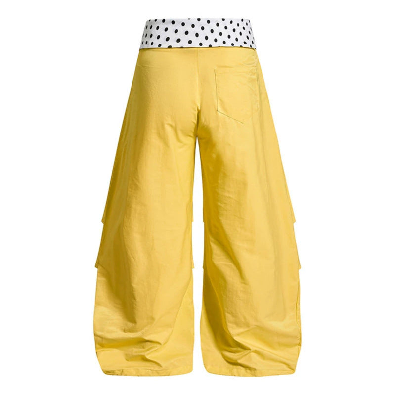 Women's Wide Palazzo Lounge Pants with Cuffed Waistband, Gathered Leg, and Application Details Mune Fashion