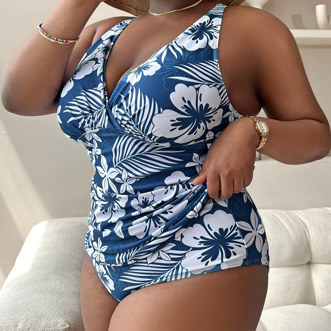 Women's Sporty Swimsuit with Floral Wrap Design Mune Fashion