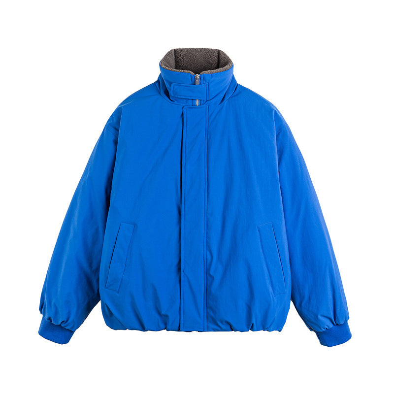 Unisex Short Cut Boxy Bomber Jacket with Teddy Turn-Down Collar and Concealed Front Mune Fashion