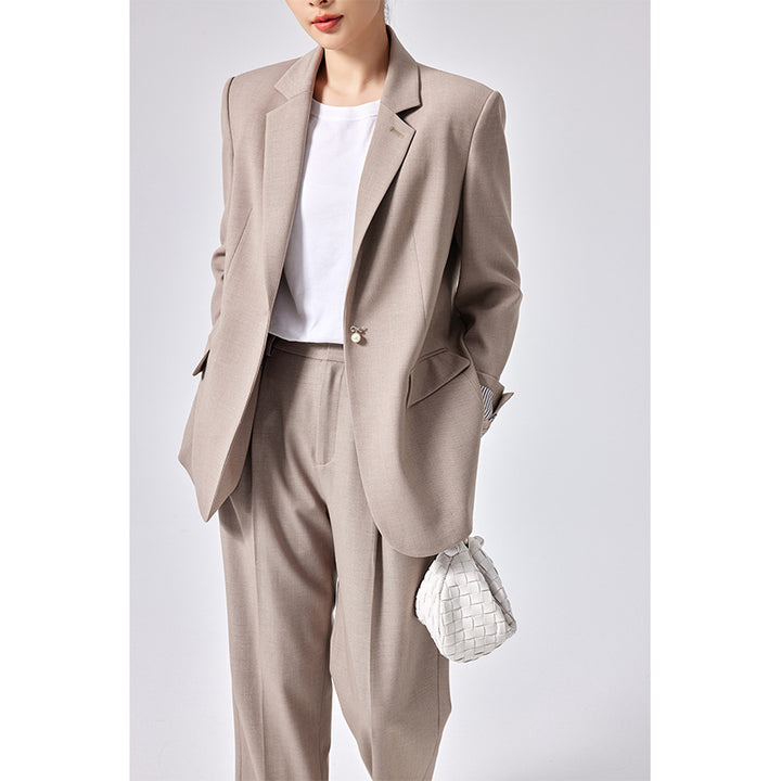 Women Casual Tailoring Set with Longline Blazer and High-Waisted Pleated Pants Mune Fashion