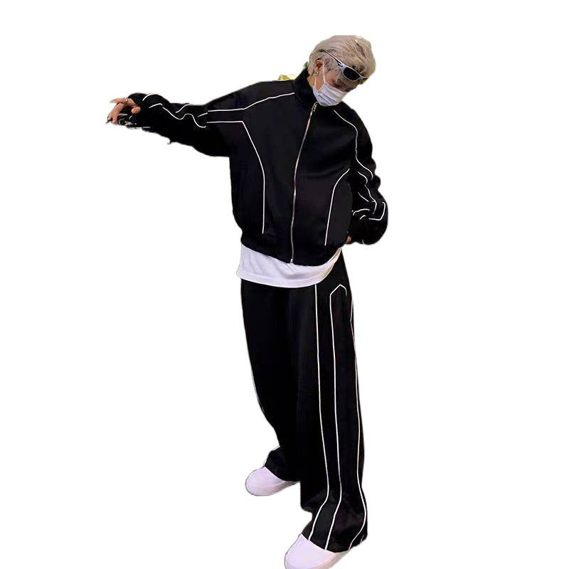Unisex Oversize Tracksuit Set with Contrast Piping, Zip Jacket and Loose Fit Trousers Mune Fashion
