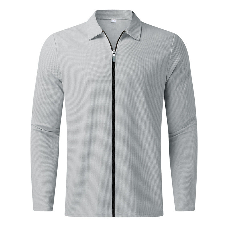 Men's structured long-sleeve polo in waffle knit with shirt collar and narrow shoulder section Mune Fashion