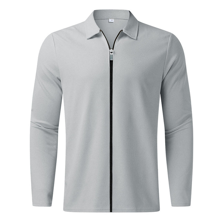 Men's structured long-sleeve polo in waffle knit with shirt collar and narrow shoulder section Mune Fashion