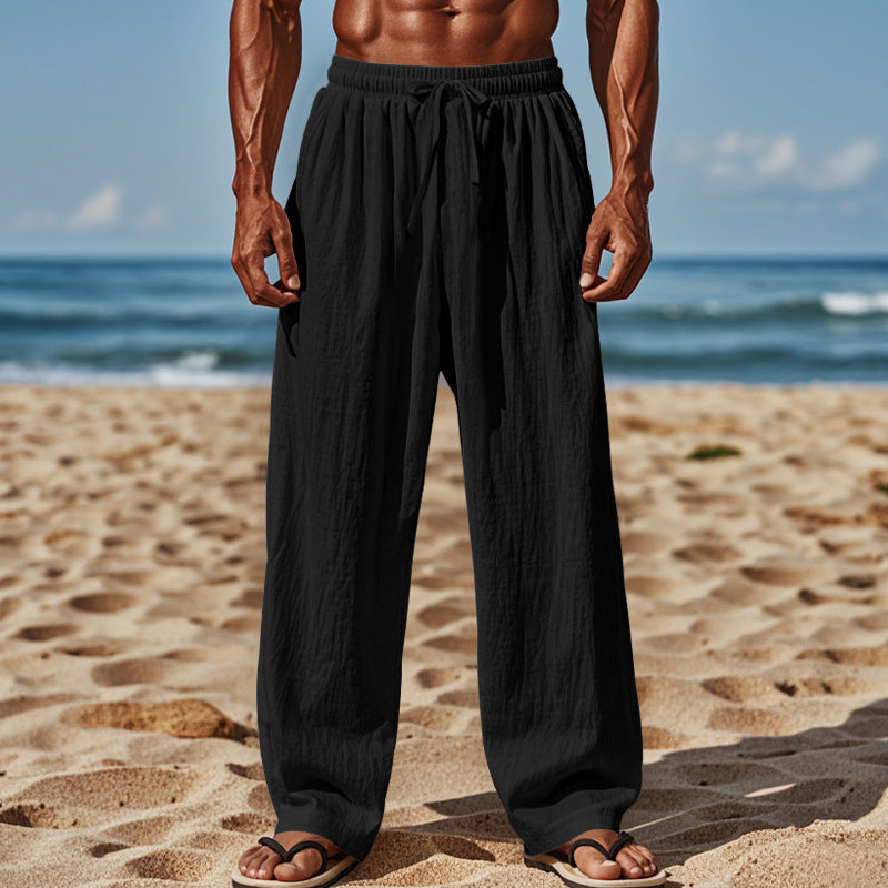 Men's lightweight linen pants with a loose fit, elastic waistband and drawstring Mune Fashion