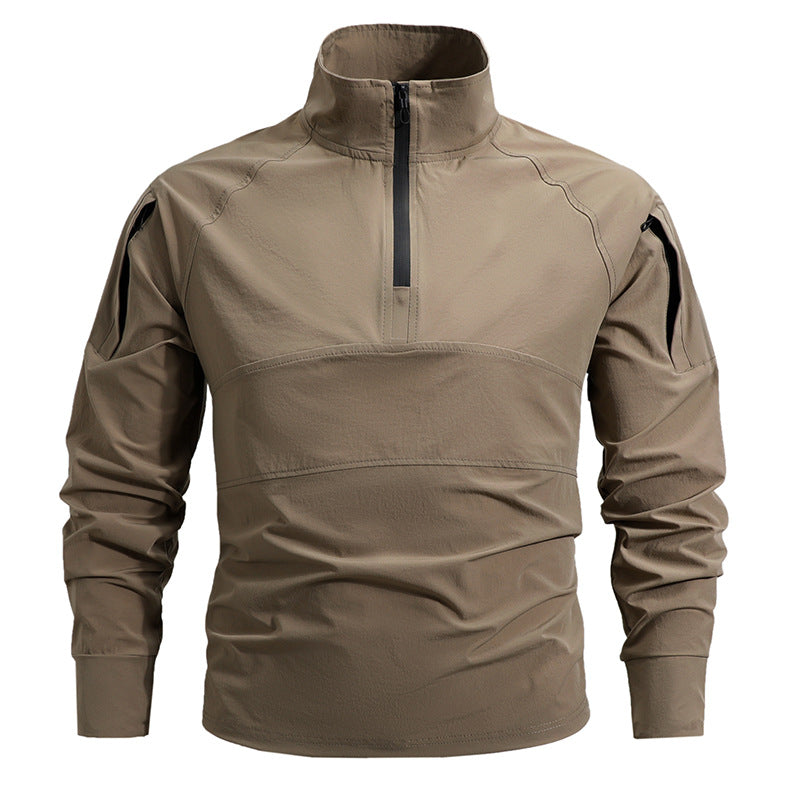 Men's Tactical Half-Zip Combat Shirt with Arm Pockets, Elastic Cuffs and Breathable Stretch Material Mune Fashion