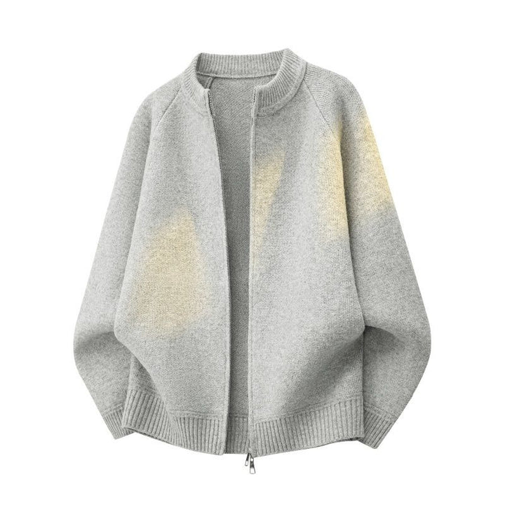 Women’s Knit Bomber Jacket with Short Stand Collar, Raglan Sleeves and Two-Way Zipper Mune Fashion
