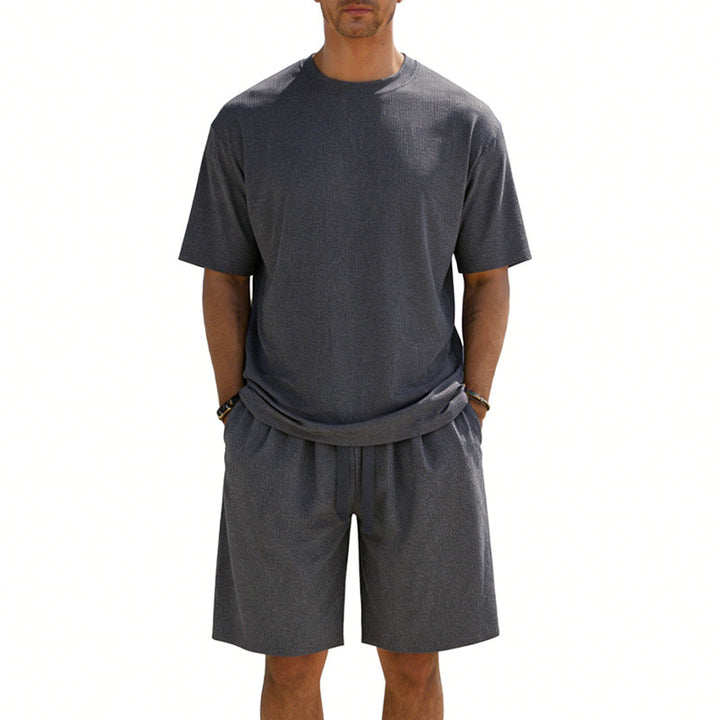 Men's short-sleeve shirt and Bermuda combination made of ribbed jersey with elastic drawstring waistband Mune Fashion