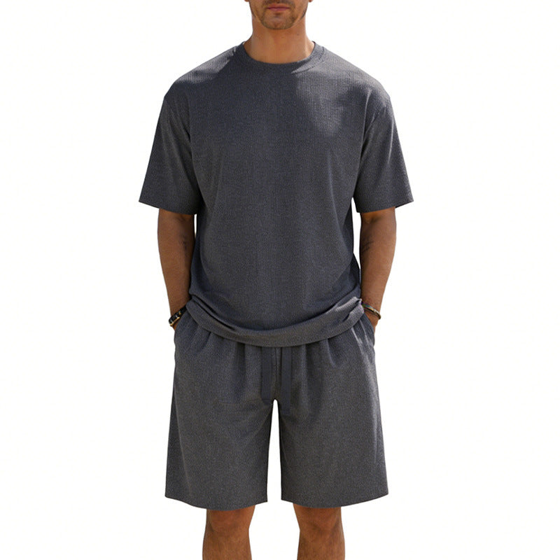 Men's short-sleeve shirt and Bermuda combination made of ribbed jersey with elastic drawstring waistband Mune Fashion