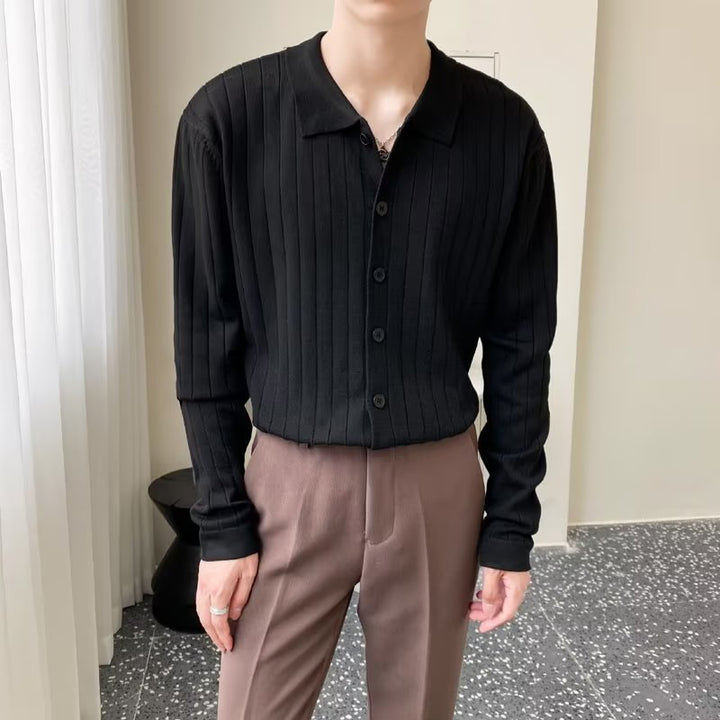 Men's Elegant Long Sleeve Polo Shirt with Structure Mune Fashion