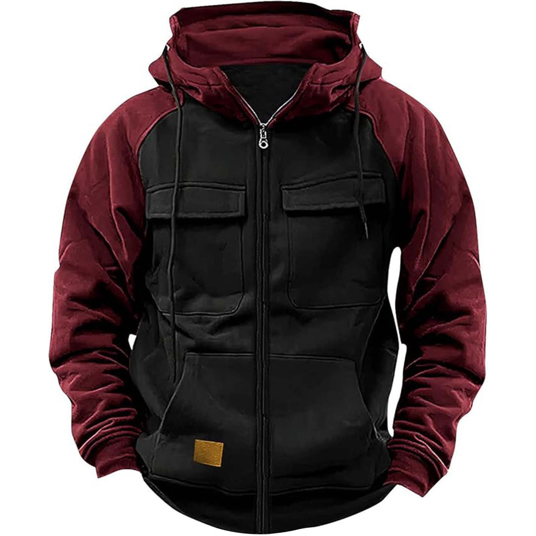 Men's nan Utility hooded jacket with mixed materials, chest pockets, and zipper Mune Fashion