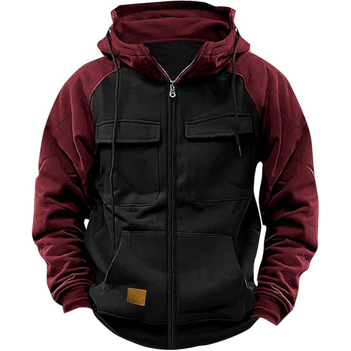 Men's nan Utility hooded jacket with mixed materials, chest pockets, and zipper Mune Fashion