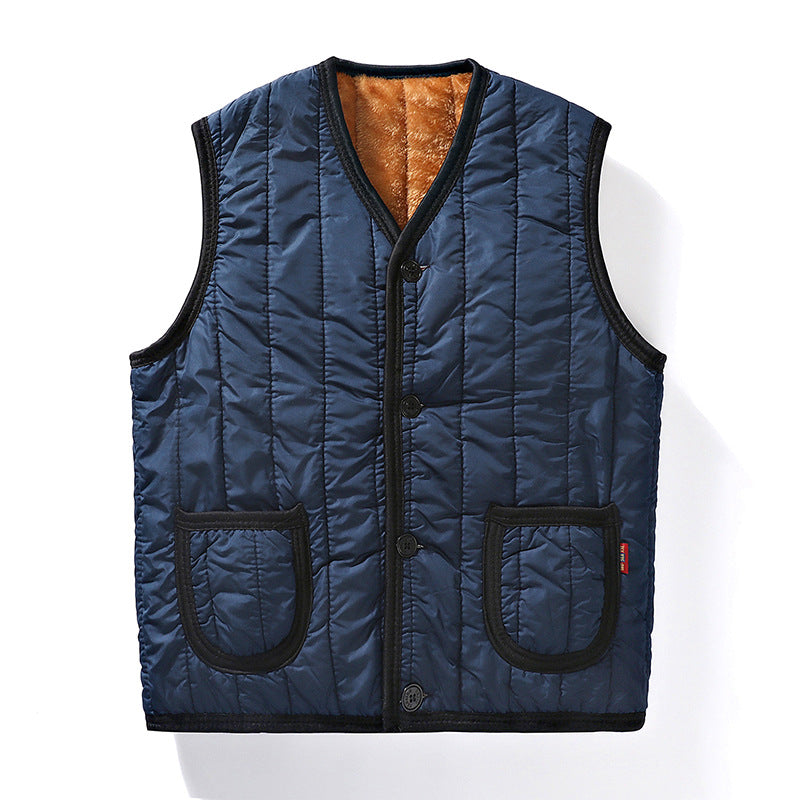 Men's Padded Quilted Gilet with Teddy Lining, V-Neck & Button Placket Mune Fashion