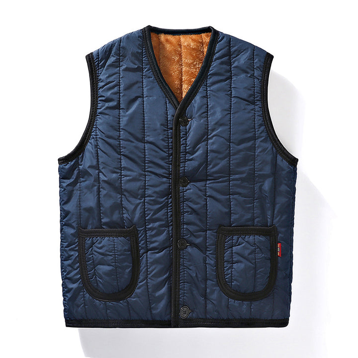 Men's Padded Quilted Gilet with Teddy Lining, V-Neck & Button Placket Mune Fashion