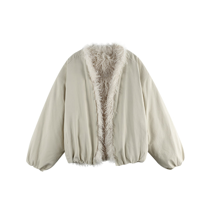 Women's short jacket in oversized cut with voluminous teddy lining and elastic hem