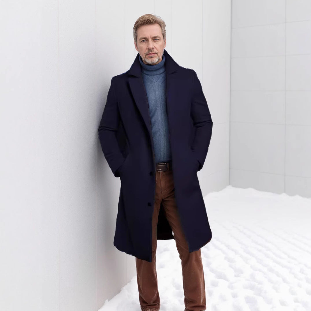 Men's long wool blend coat with bouclé texture, tailored silhouette and classic lapel Mune Fashion