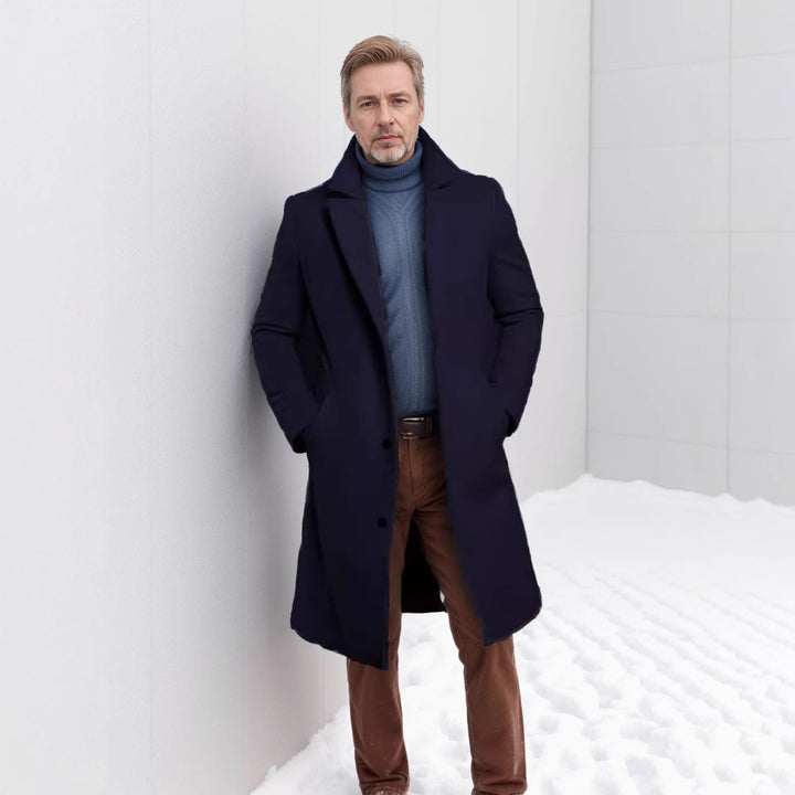 Men's long wool blend coat with bouclé texture, tailored silhouette and classic lapel Mune Fashion