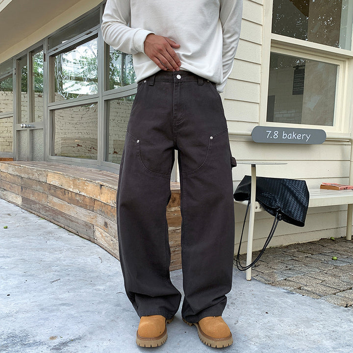 Men's Loose Cargo Pants with Wide Leg and Patch Round Pockets