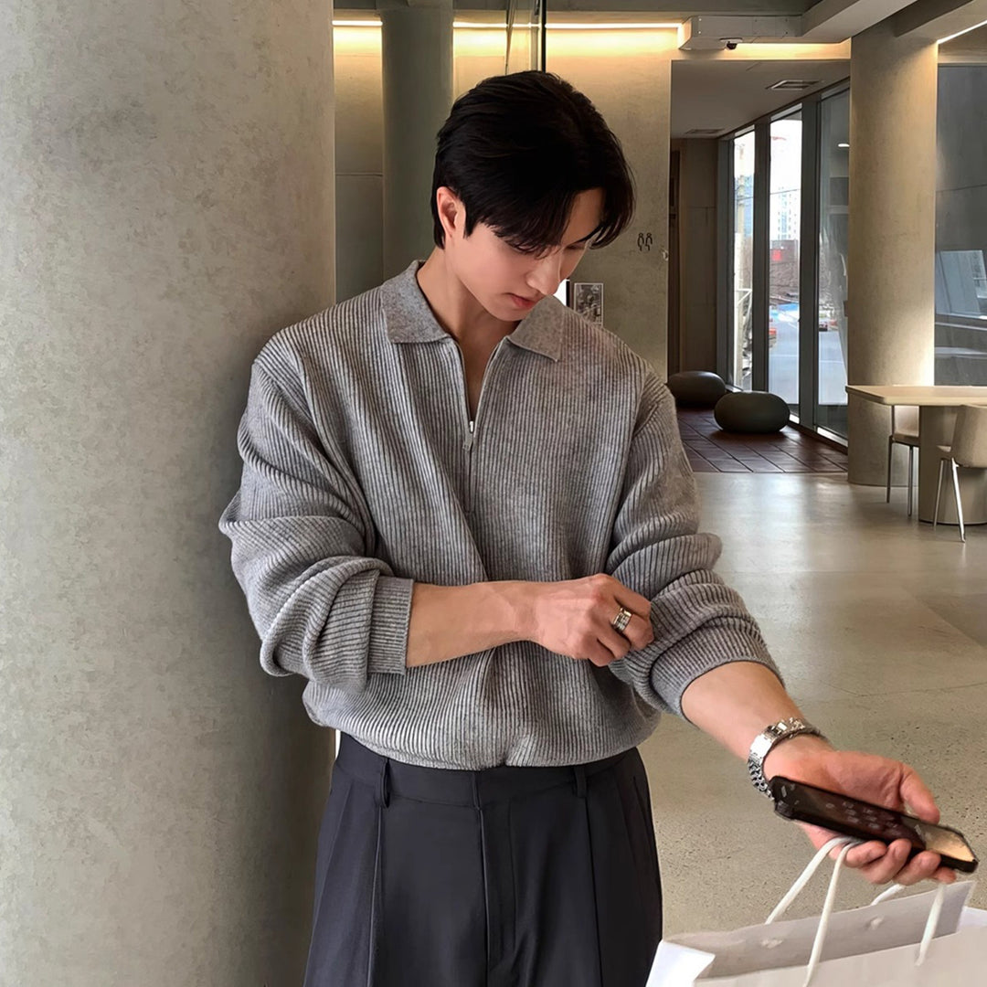 Men's Stylish Knit Sweater with Stand-Up Collar and Zipper Mune Fashion