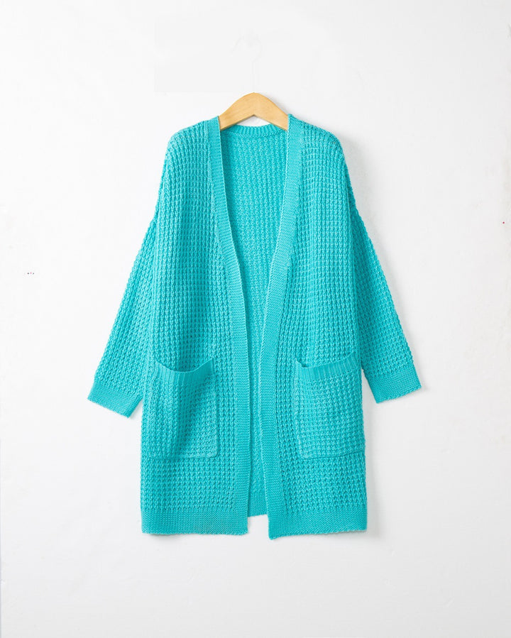 Women Long Oversize Knit Coat with Open Front and Patch Pockets Mune Fashion