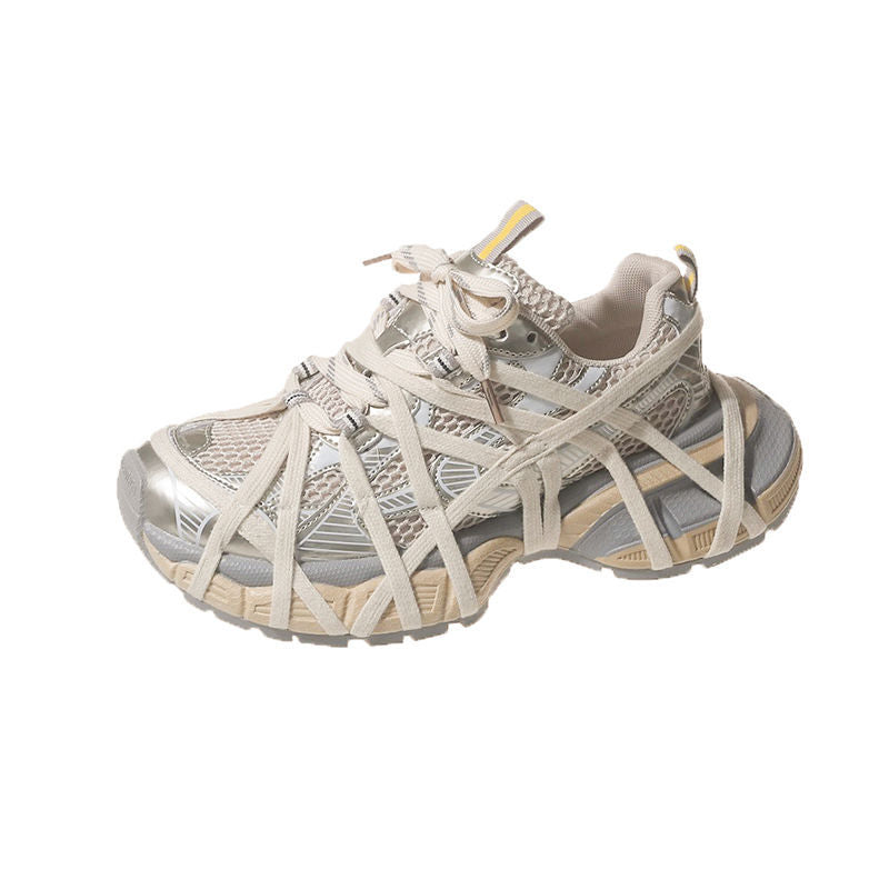 Women's Techno-Chunky-Sneaker with breathable mesh, stable platform sole and decorative wrap straps Mune Fashion