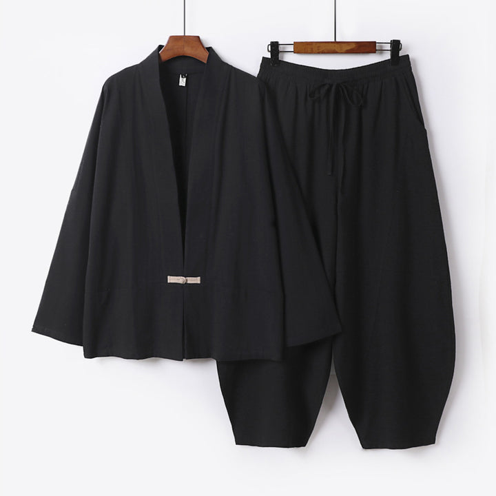 Men's Kimono Loungewear Set with Short Shawl Collar and Loose Harem Waist Pants Mune Fashion