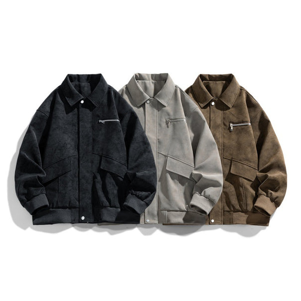 Men's Oversized Bomber Jacket in Suede Look with Chest Zipper & Flap Pockets Mune Fashion