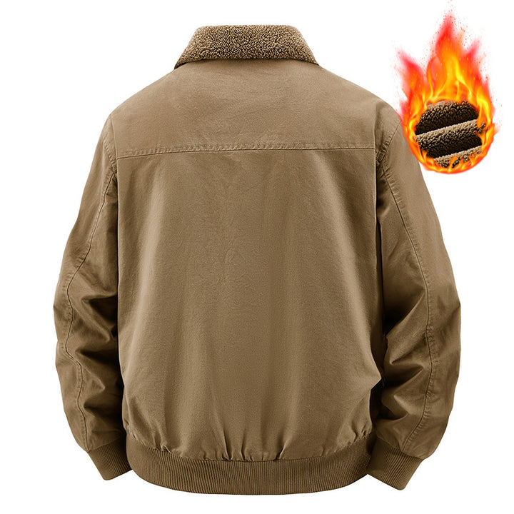 Men's Thermal Bomber Jacket in Vintage Style with Teddy Plush Lining and Multiple Pockets Mune Fashion