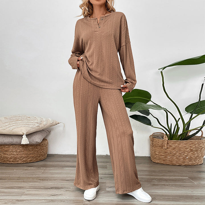 Women Casual Knit Suit with Wide Leg Mune Fashion