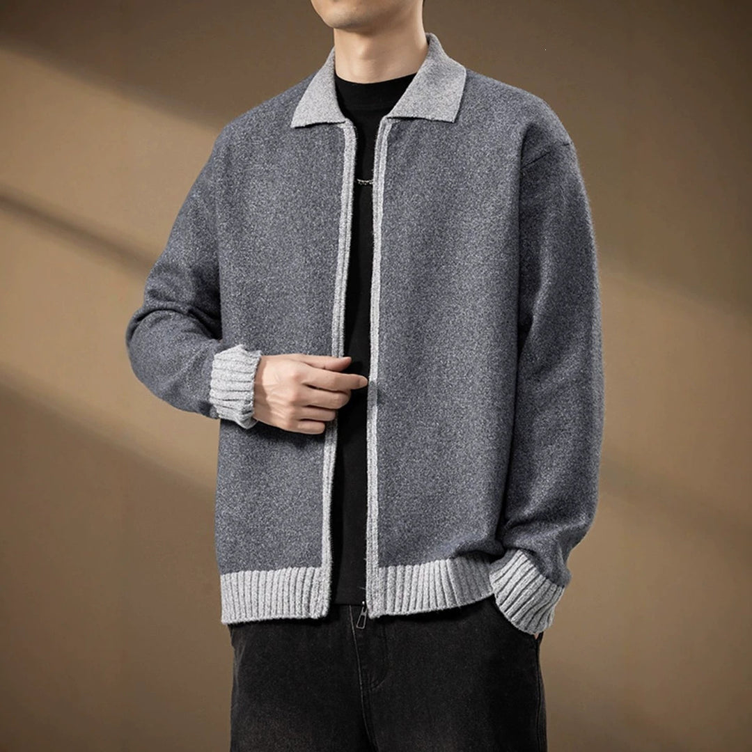 Men's cardigan with full zip and contrasting ribbed hem Mune Fashion
