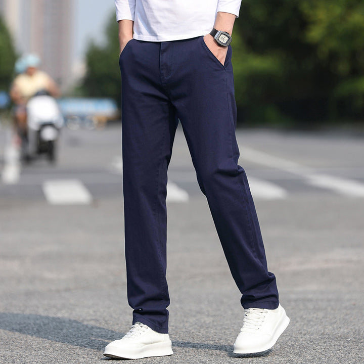 Men's Slim Fit Stretch Pants with Elastic Waistband and Straight Leg Mune Fashion