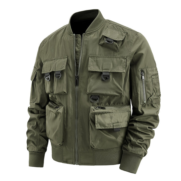 Men's nan multifunctional utility bomber jacket with numerous pockets, D-ring details, and wind-resistant nylon shell Mune Fashion