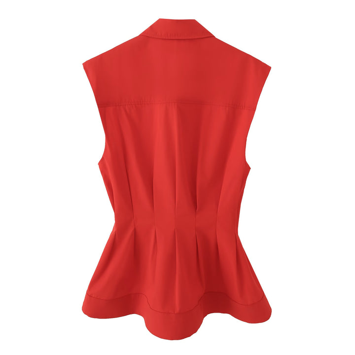 Women's sleeveless tailored blouse with tucks and concealed button placket Mune Fashion