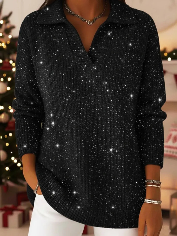 Women Elegant V-Pullover with Shiny Accents