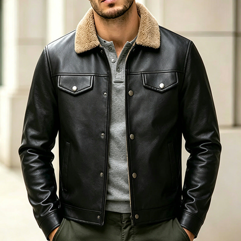 Men's faux leather jacket with teddy collar Mune Fashion