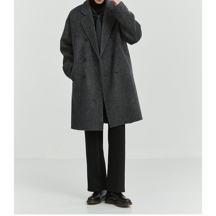 Men's Double-breasted wide-cut wool coat with shawl collar Mune Fashion