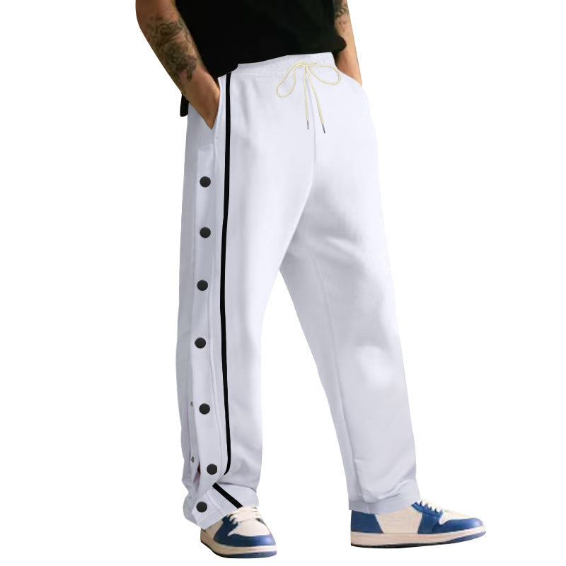 Men's wide training pants with side snap button placket, contrast stripes, elastic waistband, and straight leg Mune Fashion
